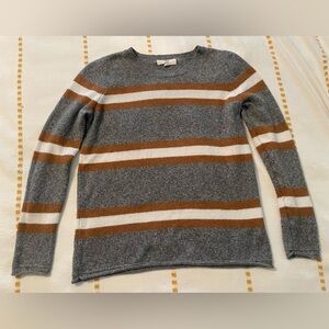 PINQUE Gray and Brown Striped Women’s Crewneck Sweater